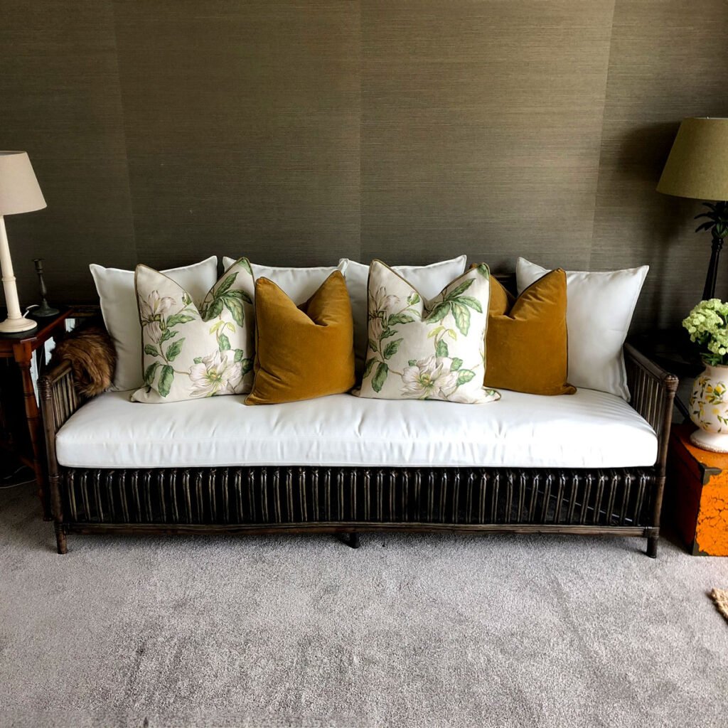Stunning Walnut Rattan Three Seater Sofa - Bastion Home