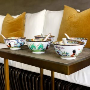 Image of Hand Painted Chinese Bowls with matching Spoons