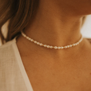 Image of frida pearl beaded mecklace gold