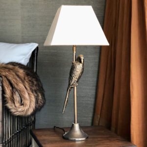 Image of Antique Gold Parrot Lamp Base and Linen Shade