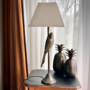 Image of Antique Gold Parrot Lamp Base and Linen Shade