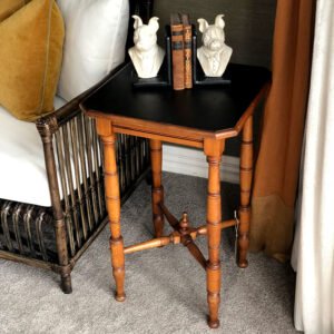 Image of Vintage faux Bamboo Side Table with Black Japan top